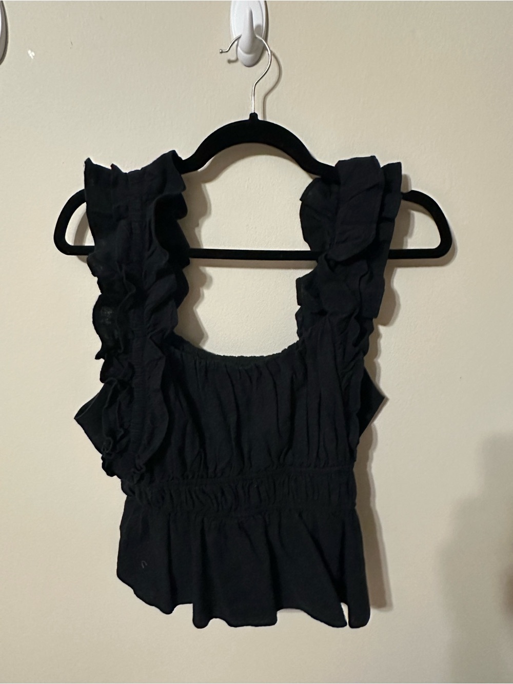 Abercrombie & Fitch Black Linen Ruffle Strap Tank